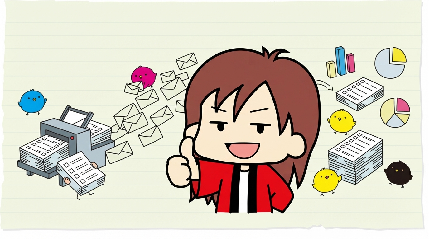 アンケート調査 ワンストップサービス 印刷~発送~集計までアンケート調査に関わる面倒な作業はぜ~んぶお任せ!